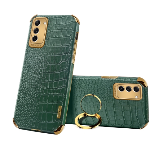 

For Samsung Galaxy S23 5G 6D Electroplating Crocodile Texture Phone Case With Holder(Green)