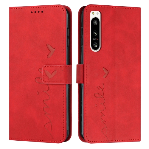 

For Sony Xperia 5 IV Skin Feel Heart Embossed Leather Phone Case(Red)