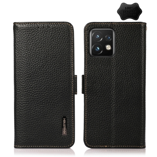

For Motorola Moto X40 Pro KHAZNEH Side-Magnetic Litchi Genuine Leather RFID Phone Case(Black)