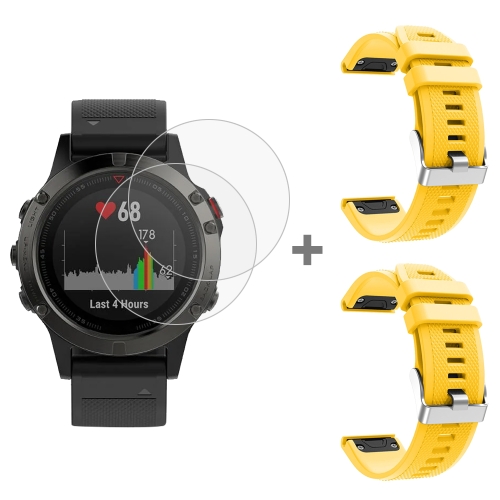 For Garmin Fenix 5 2pcs Silicone Watch Band with 2pcs Tempered Glass Film(Yellow)
For Garmin Fenix 5 2pcs Silicone Watch Band with 2pcs Tempered Glass Film(Yellow)