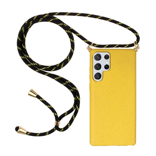 

For Samsung Galaxy S23 Ultra 5G Wheat Straw Material + TPU Protective Case with Lanyard(Yellow)