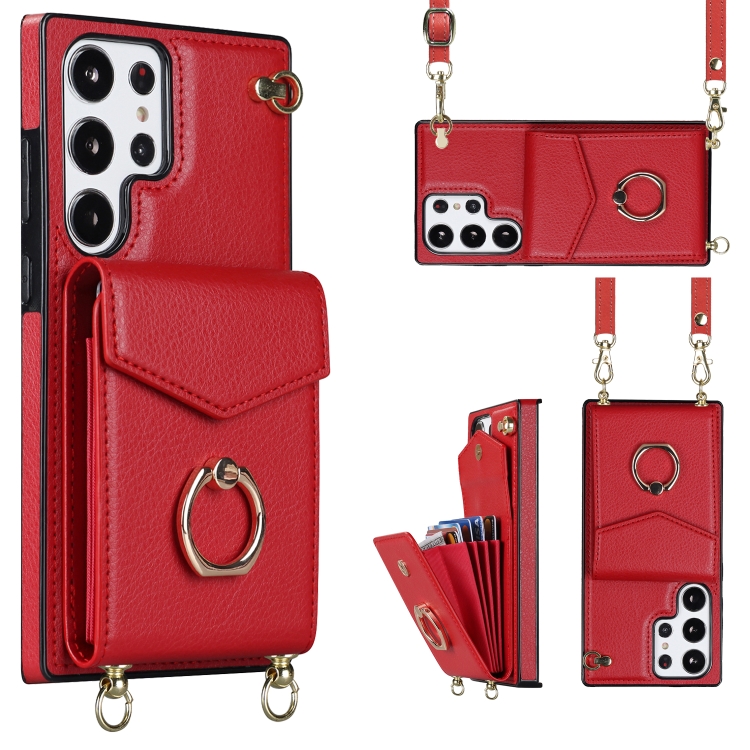 For Samsung Galaxy S23 Ultra 5G Ring Holder RFID Card Slot Phone Case with Long Lanyard(Red)
For Samsung Galaxy S23 Ultra 5G Ring Holder RFID Card Slot Phone Case with Long Lanyard(Red)