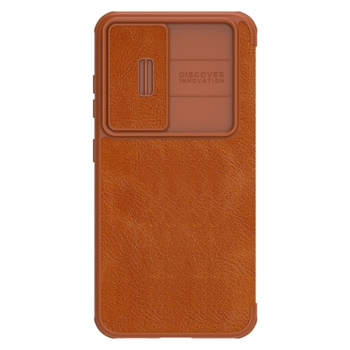 

For Samsung Galaxy S23+ 5G NILLKIN QIN Series Pro Sliding Camera Cover Design Leather Phone Case(Brown)