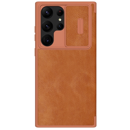 

For Samsung Galaxy S23 Ultra 5G NILLKIN QIN Series Pro Sliding Camera Cover Design Leather Phone Case(Brown)