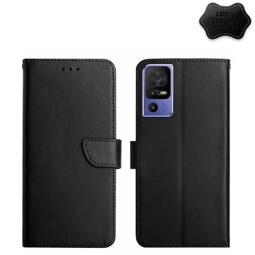 

For TCL 40 SE Genuine Leather Fingerprint-proof Flip Phone Case(Black)