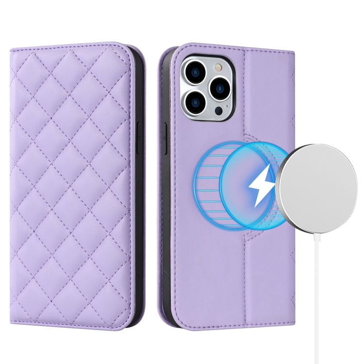 For iPhone 13 Pro Max Rhombic MagSafe RFID Anti-Theft Wallet Leather Phone Case(Purple)
For iPhone 13 Pro Max Rhombic MagSafe RFID Anti-Theft Wallet Leather Phone Case(Purple)