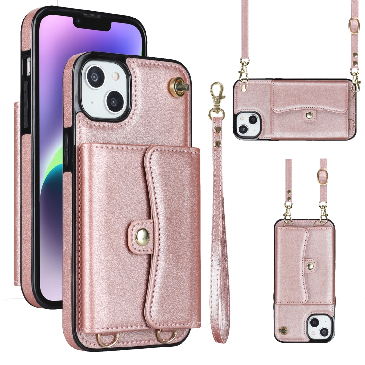 For iPhone 14 / 13 RFID Card Slot Phone Case with Long Lanyard(Rose Gold) 
For iPhone 14 / 13 RFID Card Slot Phone Case with Long Lanyard(Rose Gold)