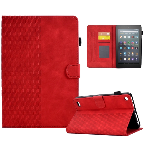 

For Amazon Kindle Fire 7 2019 / 2017 / 2015 Rhombus Embossed Leather Tablet Case(Red)
