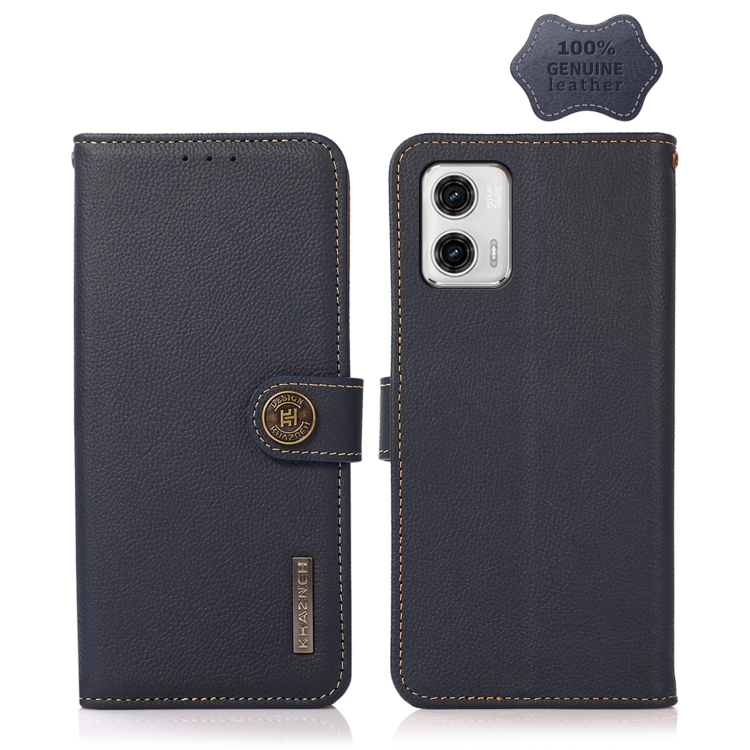 For Motorola Moto G73 5G KHAZNEH Custer Texture RFID Genuine Leather Phone Case(Blue)
For Motorola Moto G73 5G KHAZNEH Custer Texture RFID Genuine Leather Phone Case(Blue)