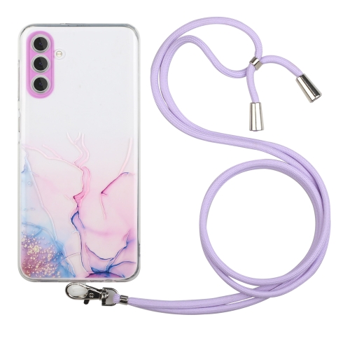 

For Samsung Galaxy A55 5G Hollow Marble Pattern TPU Phone Case with Neck Strap Rope(Pink)
