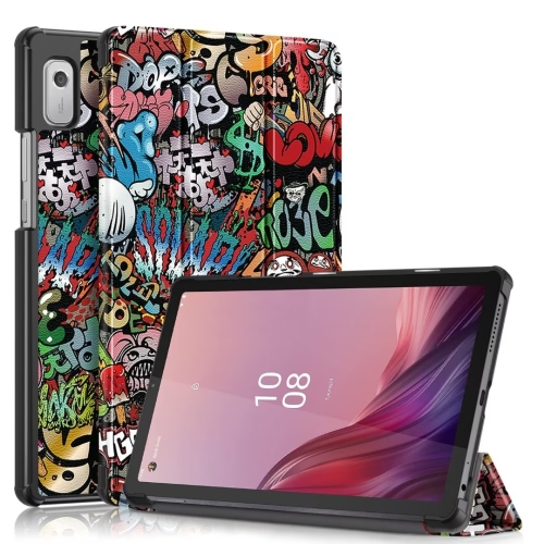 

For Lenovo Tab M9 TB-310FU 3-folding Coloured Drawing Leather Smart Tablet Case(Graffiti)