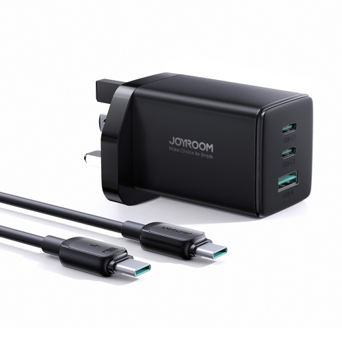 

JOYROOM TCG01 GaN Ultra 65W 2 Type-C + 1 USB Fast Charger with 1.2m Type-C Cable, Plug:UK Plug(Black)