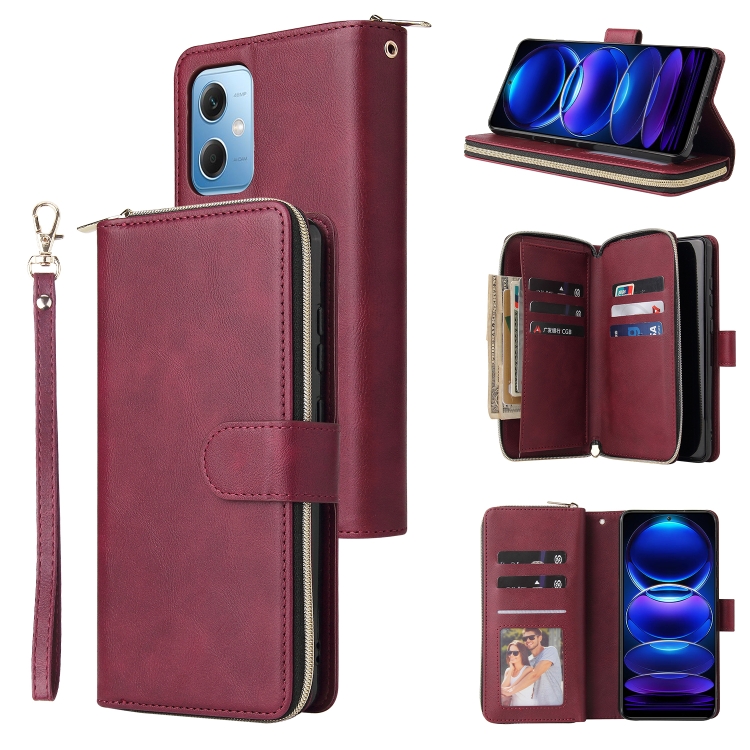 For Xiaomi Redmi Note 12 5G Global / Poco X5 9 Card Slots Zipper Wallet Bag Leather Phone Case(Wine Red)
For Xiaomi Redmi Note 12 5G Global / Poco X5 9 Card Slots Zipper Wallet Bag Leather Phone Case(Wine Red)