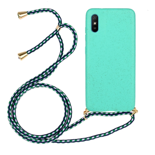 

For Xiaomi Redmi 9A Wheat Straw Material + TPU Phone Case with Lanyard(Green)