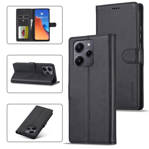 

For Xiaomi Redmi 12 4G Global LC.IMEEKE Calf Texture Leather Phone Case(Black)