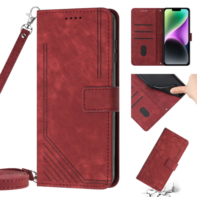 For iPhone 13 Pro Skin Feel Stripe Pattern Leather Phone Case with Lanyard(Red)
For iPhone 13 Pro Skin Feel Stripe Pattern Leather Phone Case with Lanyard(Red)