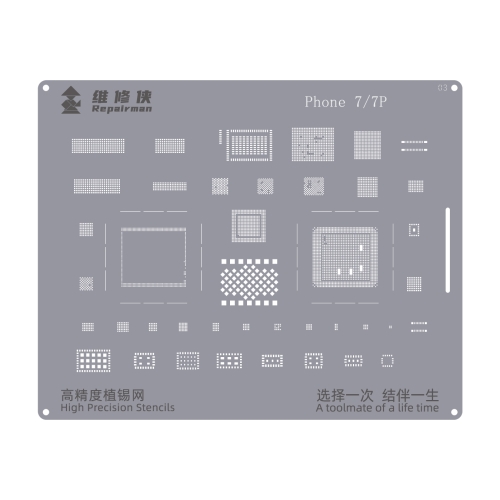 For iPhone 7 / 7 Plus Repairman High Precision Stencils CPU BGA iC Reballing Planting Tin Plate
For iPhone 7 / 7 Plus Repairman High Precision Stencils CPU BGA iC Reballing Planting Tin Plate