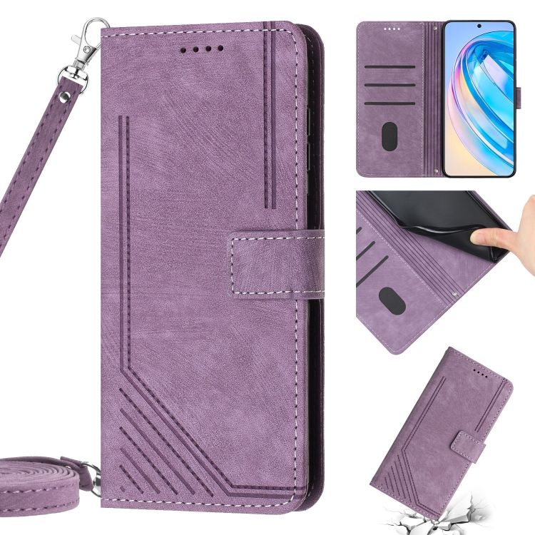 For Honor X7a 4G Global Skin Feel Stripe Pattern Leather Phone Case with Lanyard(Purple)
For Honor X7a 4G Global Skin Feel Stripe Pattern Leather Phone Case with Lanyard(Purple)