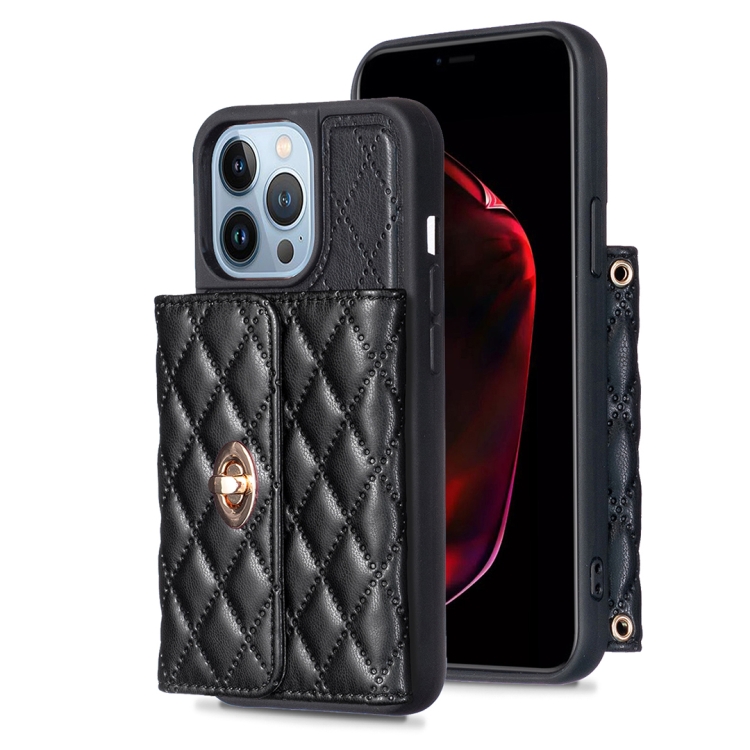 For iPhone 14 Pro Horizontal Metal Buckle Wallet Rhombic Leather Phone Case(Black)
For iPhone 14 Pro Horizontal Metal Buckle Wallet Rhombic Leather Phone Case(Black)