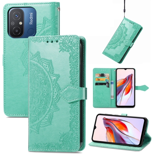 

For Xiaomi Redmi 12C Mandala Flower Embossed Leather Phone Case(Green)