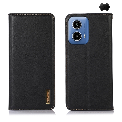 

For Motorola Moto G34 KHAZNEH Nappa Top Layer Cowhide Leather Phone Case(Black)
