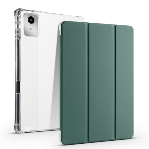 

For Lenovo Tab M11 / Xiaoxin Pad 11 2024 3-fold Clear TPU Leather Tablet Case with Pen Slot(Deep Green)