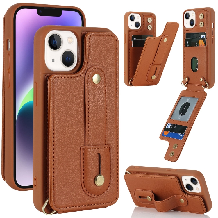 For iPhone 14 Plus Wristband Vertical Flip Wallet Back Cover Phone Case(Brown) 
For iPhone 14 Plus Wristband Vertical Flip Wallet Back Cover Phone Case(Brown)