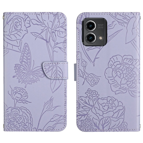 

For Motorola Moto G Stylus 5G 2023 HT03 Skin Feel Butterfly Embossed Flip Leather Phone Case(Purple)