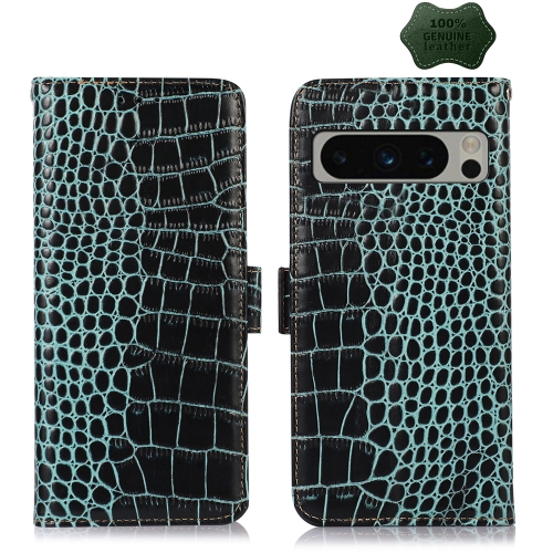 

For Google Pixel 8 Pro Crocodile Top Layer Cowhide Leather Phone Case(Green)