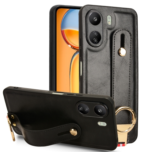 

For Xiaomi Redmi 13C 4G/Poco C65 Wristband Leather Back Phone Case(Black)