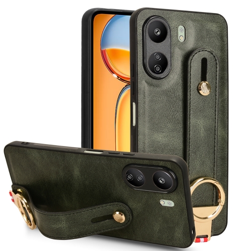 

For Xiaomi Redmi 13C 4G/Poco C65 Wristband Leather Back Phone Case(Green)