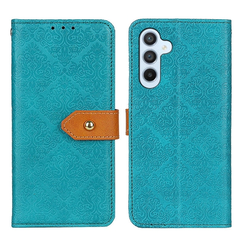 

For Samsung Galaxy S24+ European Floral Embossed Leather Phone Case(Blue)