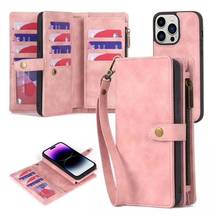 For iPhone 14 Pro Max Zipper Wallet Detachable MagSafe Leather Phone Case(Pink)
For iPhone 14 Pro Max Zipper Wallet Detachable MagSafe Leather Phone Case(Pink)