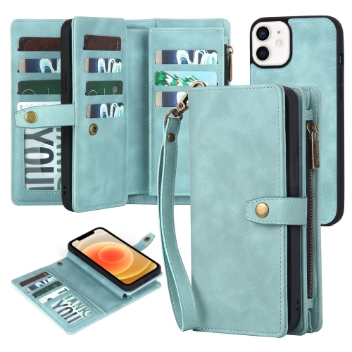 

For iPhone 12 / 12 Pro Zipper Wallet Detachable MagSafe Leather Phone Case(Blue)