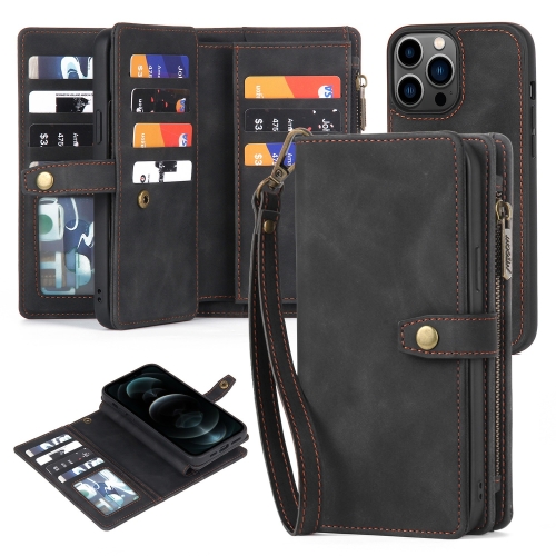 

For iPhone 12 Pro Max Zipper Wallet Detachable MagSafe Leather Phone Case(Black)