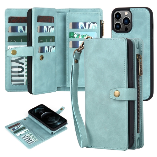 

For iPhone 12 Pro Max Zipper Wallet Detachable MagSafe Leather Phone Case(Blue)
