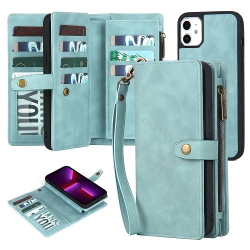 

For iPhone 11 Zipper Wallet Detachable MagSafe Leather Phone Case(Blue)