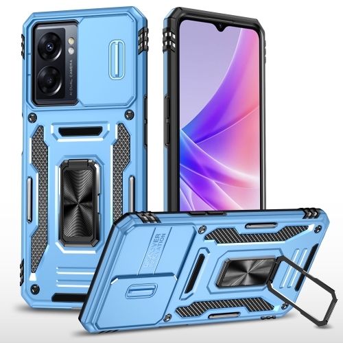 

For OPPO A77 4G Armor PC + TPU Camera Shield Phone Case(Light Blue)