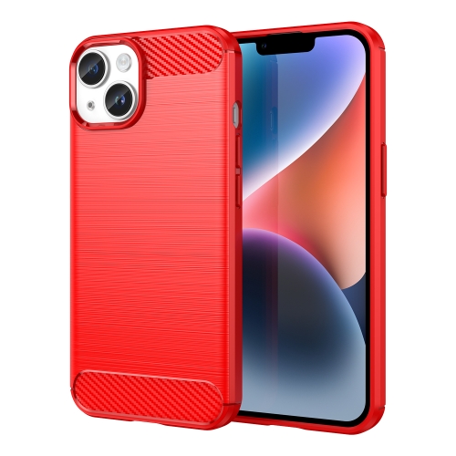 

For iPhone 15 Plus Brushed Texture Carbon Fiber TPU Phone Case(Red)