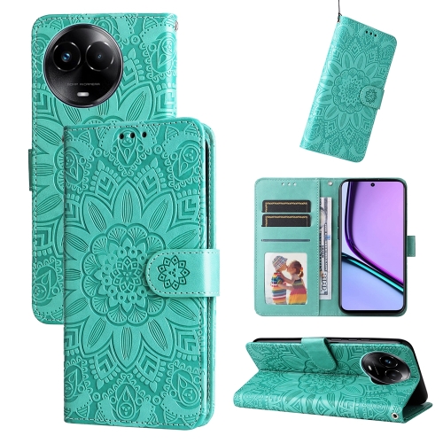 

For Realme C67 5G Global / 11 5G Taiwan Version Embossed Sunflower Leather Phone Case(Green)