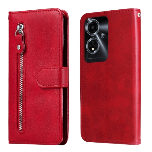

For OPPO A59 5G / A2m Fashion Calf Texture Zipper Leather Phone Case(Red)