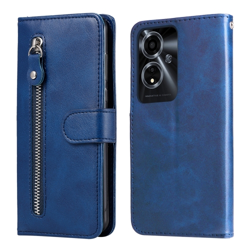 

For OPPO A59 5G / A2m Fashion Calf Texture Zipper Leather Phone Case(Blue)