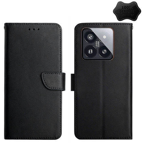 

For Xiaomi 14 Genuine Leather Fingerprint-proof Flip Phone Case(Black)