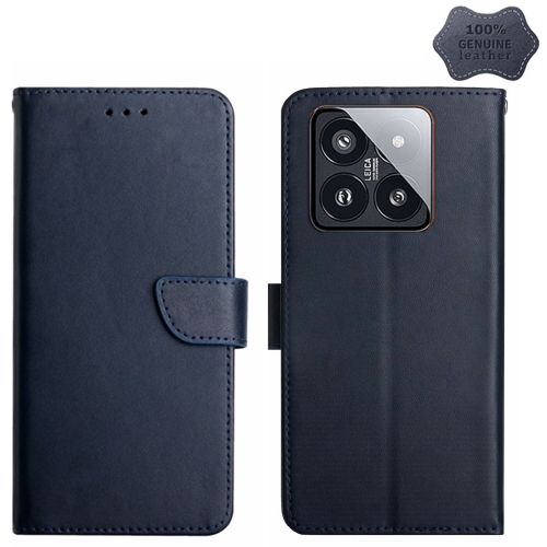 

For Xiaomi 14 Pro Genuine Leather Fingerprint-proof Flip Phone Case(Blue)