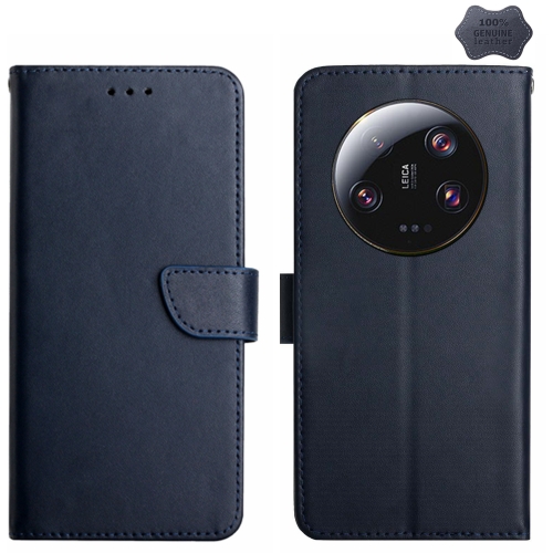 

For Xiaomi 14 Ultra Genuine Leather Fingerprint-proof Flip Phone Case(Blue)