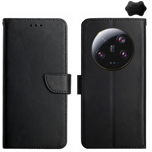

For Xiaomi 14 Ultra Genuine Leather Fingerprint-proof Flip Phone Case(Black)