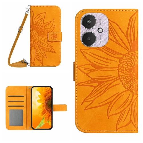 

For Xiaomi Redmi 13C 5G Skin Feel Sun Flower Embossed Flip Leather Phone Case with Lanyard(Yellow)
