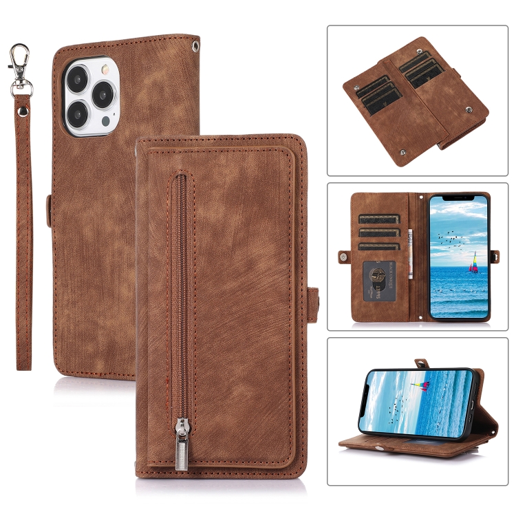 For iPhone 13 Pro Max Zipper Card Slot Buckle Wallet Leather Phone Case(Brown)
For iPhone 13 Pro Max Zipper Card Slot Buckle Wallet Leather Phone Case(Brown)