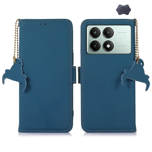 

For Xiaomi Redmi K70E / Poco X6 Pro Genuine Leather Magnetic RFID Leather Phone Case(Blue)