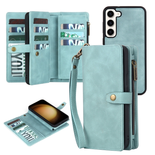 

For Samsung Galaxy S23 5G Zipper Wallet Detachable MagSafe Leather Phone Case(Blue)